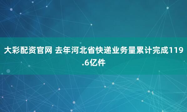 大彩配资官网 去年河北省快递业务量累计完成119.6亿件